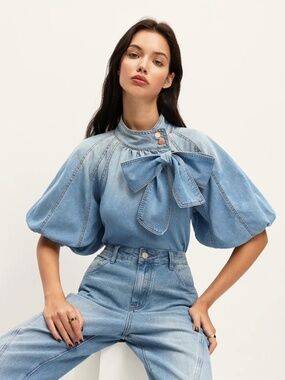 Commense Denim shirt with bow detail Size Small NWT